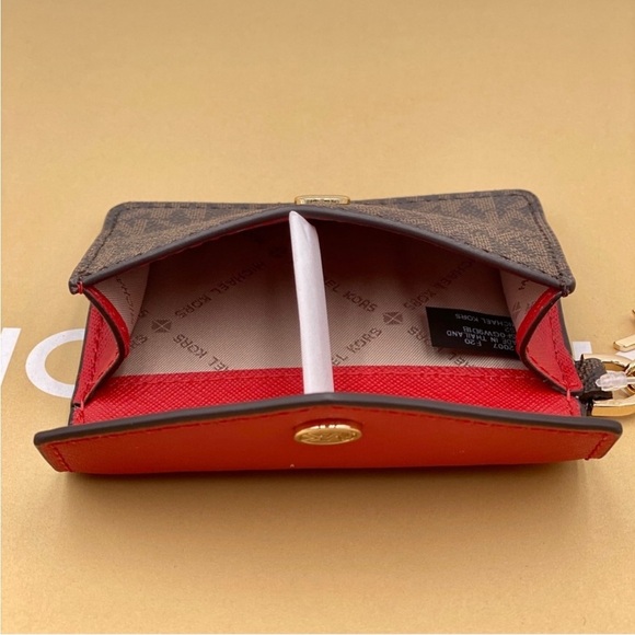 Michael Kors Kala Small Frap Key Card Case Small Wallet Flame - Picture 4 of 8